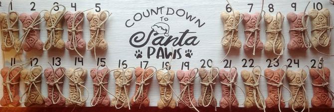 dog advent board, countdown for santa paws, santa paws countdown, dog countdown with  treats, dog advent, dog countdown